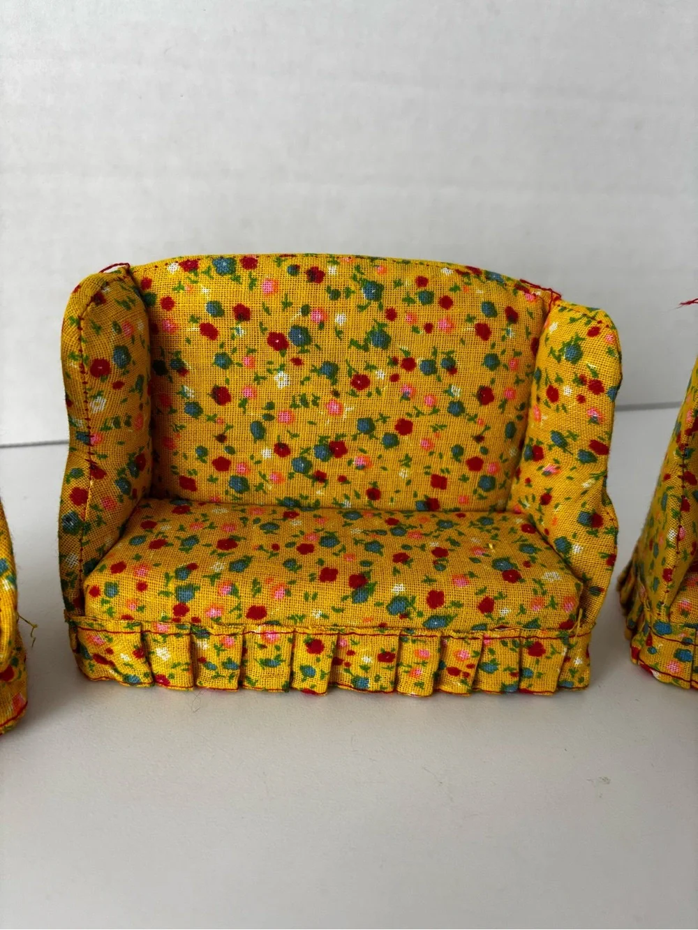 Vintage HandmadeDollhouse Furniture Set Yellow Floral Sofa and Chairs
